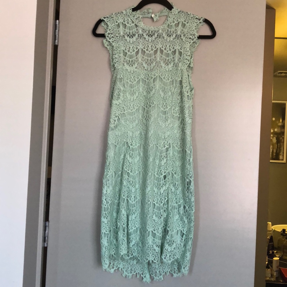 Free People mint lace mini dress. Size M